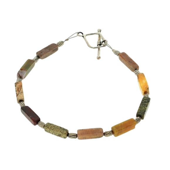 Jewelry - Natural Semi Precious Stone Beaded Bracelet Silver